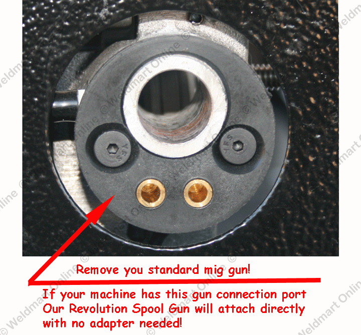 illustration of the MIG gun connection port compatible with the Revolution Direct spool gun