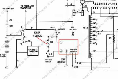 Miller Bluestar 2-E schematic with wiring modifications noted